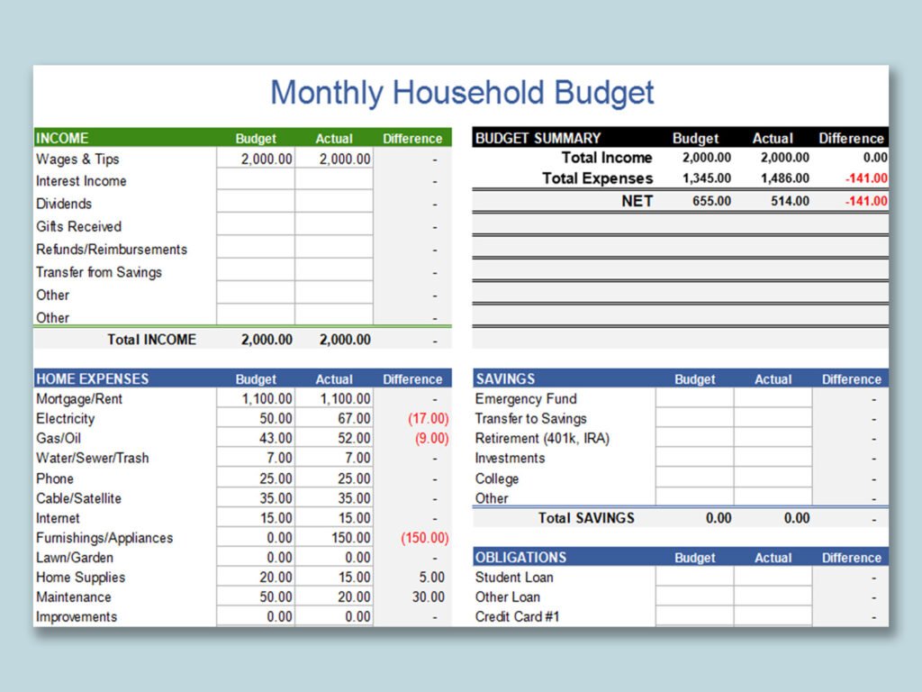 Monthly Household Budget.
