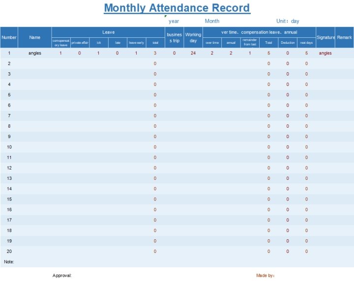 Monthly Attendance Excel