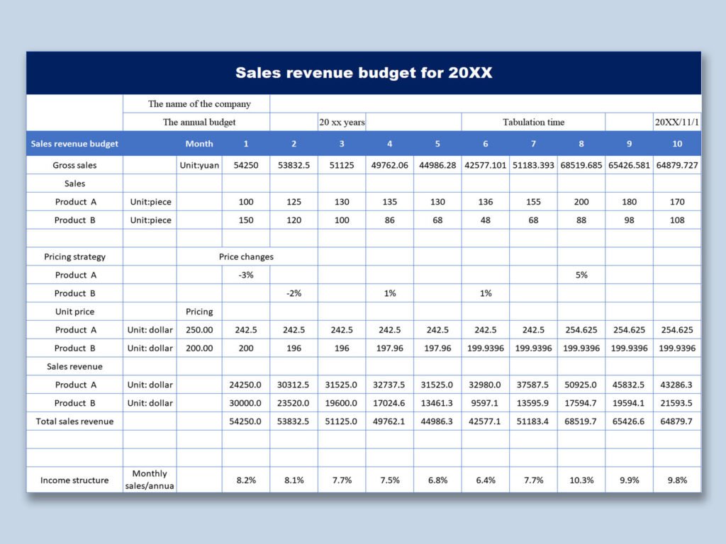 Simple Sales Revenue Budget